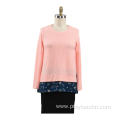 Women Autumn Top Spliced Ruffled Hem Sweater